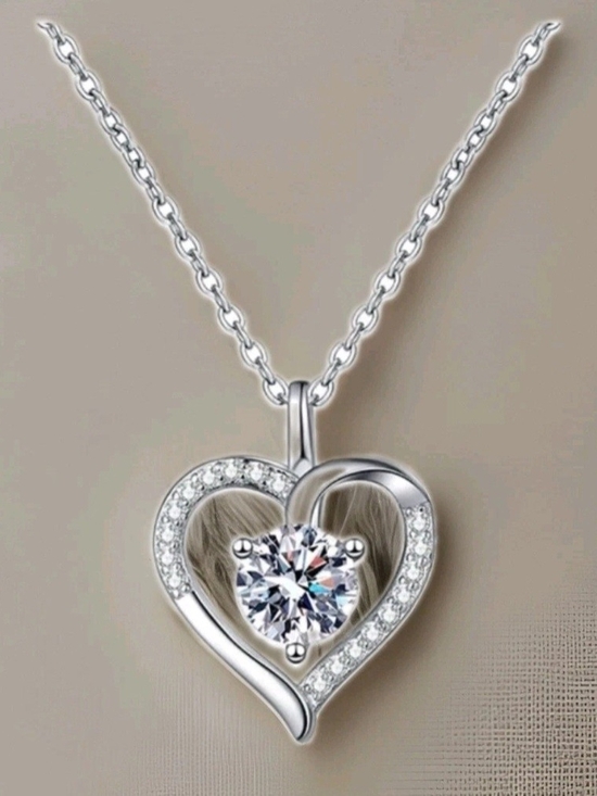GRA Certified Jewelry - SOLID 925 Sterling Silver 1Ct Moissanite Love Heart Pendant Necklace 18 inch